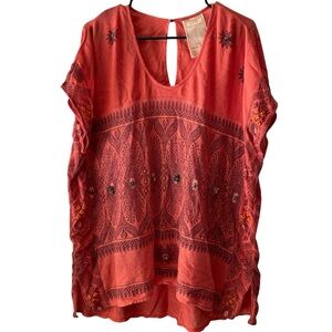 Free People New Romantics oversized Coral embroidered tunic top